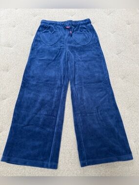 EUC MINI BODEN BLUE VELOUR HEART POCKET DRAWSTRING SWEATPANTS SIZE 8-9